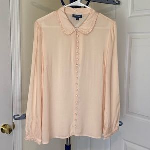 ModCloth Peach Blush Peter Pan Collar Button Up Long Sleeve Blouse - size Large